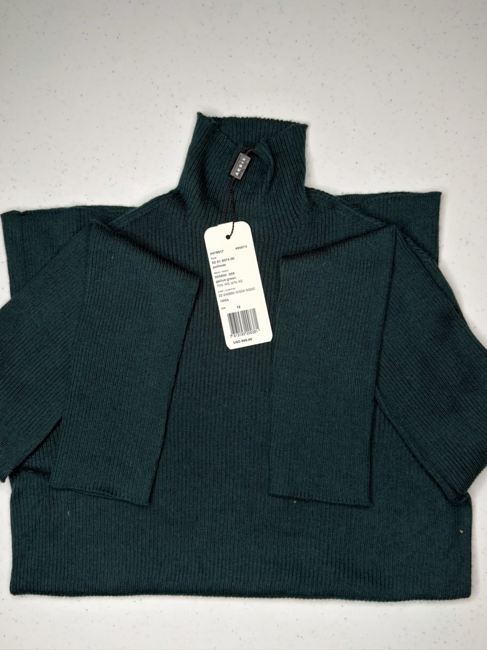 Akris Forest Green Ribbed Turtleneck Sweater
